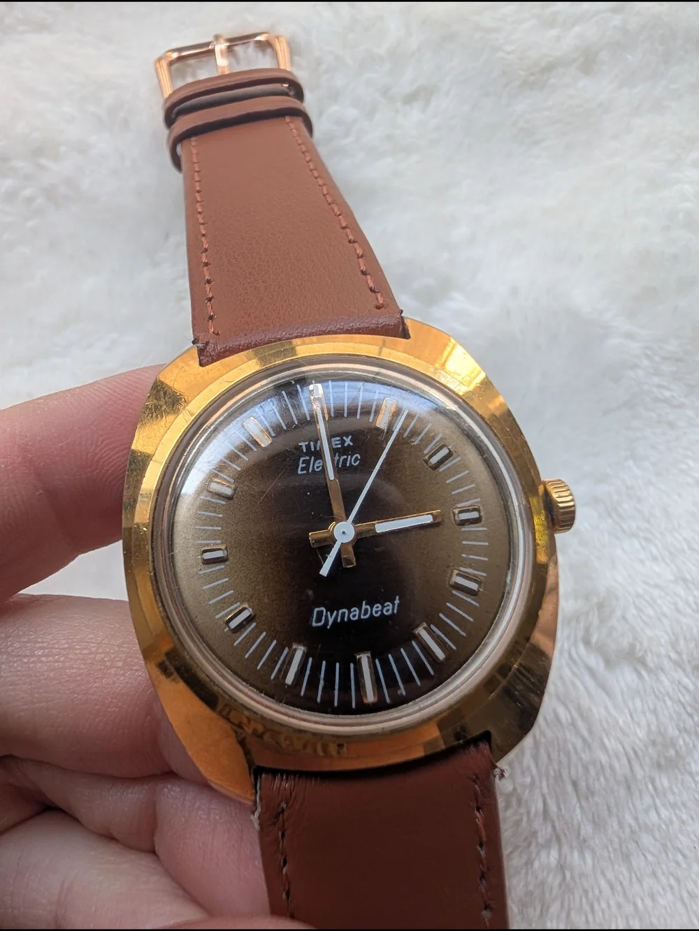 Vintage Timex Electric Dynabeat Brown Dial Gold Tone Men’s Watch Parts Repair